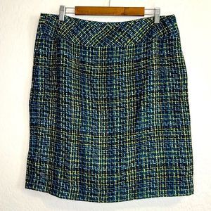 3/$25 Norton McNaughton Blue Green Yellow Plus Sized Tweed Skirt Size 14